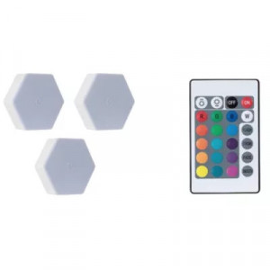 Set 3 lampi decorative de perete HEXAGON cu led color si telecomanda - Img 2
