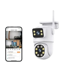 Camera de supraveghere exterior dubla, 8MP 4K, Detectare umana AI, Auto Tracking, IP66, wireless, cu card 32G - Img 3