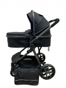 Carucior 2 in 1 T8, Cu landou Reversibil, copertina extensibila, geanta pentru scutece, strangere compacta, plasa de insecte si saltea bambus, negru