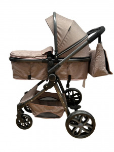 Carucior 2 in 1 T8, Cu landou Reversibil, copertina extensibila, geanta pentru scutece, strangere compacta, plasa de insecte si saltea bambus, maro - Img 6