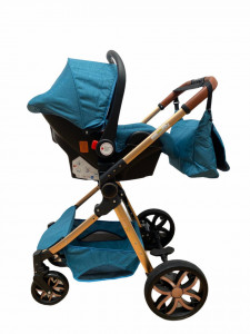 Carucior 3 in 1 Reversibil, cu Suspensii, Geanta Inclusa si Cos Auto, Plabil, T9, Albastru - Img 4
