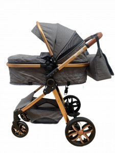 Carucior 3 in 1 Reversibil, cu Suspensii, Geanta Inclusa si Cos Auto, Plabil, T9, Gri - Img 5