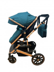 Carucior 3 in 1 T1 , 0-36 luni, transformabil, reversibil,cu roti cauciuc, culoare TURCOAZ - Img 4