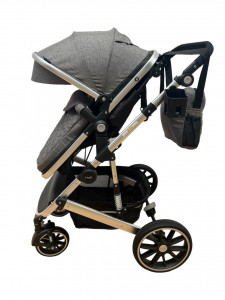 Carucior 3 in 1 T1 , 0-36 luni, transformabil, reversibil,cu roti cauciuc, culoare NEGRU - Img 6