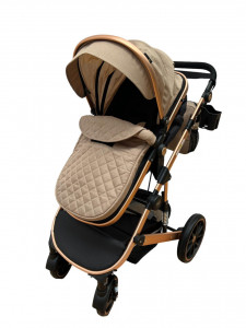 Carucior 3 in 1 T1 , 0-36 luni, transformabil, reversibil,cu roti cauciuc, culoare CREM - Img 8