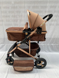 Carucior bebe 2 in 1, pliere cu o singura mana, maro 808 - Img 6