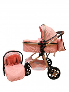 Carucior copii 3 in 1, cu suspensii, reversibil, T9 - roz