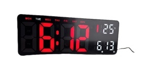 Ceas digital LED de perete/masa, ecran mare de 35x13 cm, Ora/Data/Ziua/Temperatura, Bluetooth
