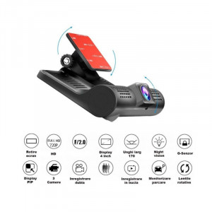 CAMERA VIDEO PROFESIONALA AUTO TRIPLA, FULL HD, 3 CAMERE, DISPLAY 4", G SENZOR, 170 GRADE - Img 6