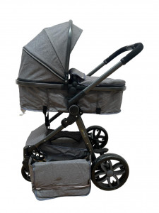 Carucior 2 in 1 T8, Cu landou Reversibil, copertina extensibila, geanta pentru scutece, strangere compacta, plasa de insecte si saltea bambus, gri