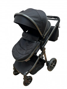 Carucior 2 in 1 T8, Cu landou Reversibil, copertina extensibila, geanta pentru scutece, strangere compacta, plasa de insecte si saltea bambus, negru - Img 4