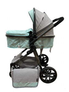 Carucior 2 in 1 T8, Cu landou Reversibil, copertina extensibila, geanta pentru scutece, strangere compacta, plasa de insecte si saltea bambus, turcoaz