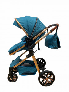 Carucior 3 in 1 Reversibil, cu Suspensii, Geanta Inclusa si Cos Auto, Plabil, T9, Albastru - Img 5