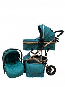 Carucior 3 In 1, T2, Scoica, Landou si Sport, Reversibil Si Cu Suspensii, Verde Inchis