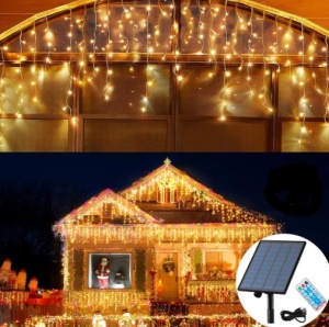Instalatie cu panou solar, franjuri, turturi ingali, lungime 12m , 300 led-uri - Img 5