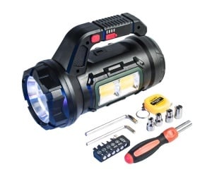 Lanterna Led 18W multifunctionala, Set Scule incluse, acumulator reincarcabil USB Type C, 5 moduri iluminare, avertizare luminoasa, leduri stare incarcare baterie, negru - Img 1