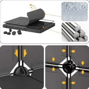 Pantofar modular 12 rafturi, negru cu model elegant, organizator incaltaminte cu usi, 85x31x96 cm - Img 2