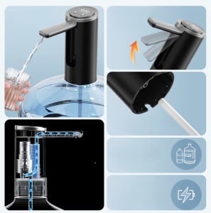 Pompa electrica de apa, un buton pentru a distribui apa, depozitare pliabila, durata lunga de viata 1200mah, aplicabil in mai multe scenarii, material sigur, negru - Img 3