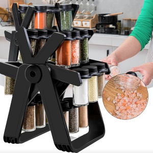 Set 18 recipiente condimente cu suport rotativ, 34x23 cm, pivotant 360°, negru - Img 6