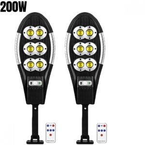 Set 2 Lampi Solare Stradale cu Telecomanda 200W , 156 LED 6 COB, cu Senzori de Amurg, Miscare si Lumina, IP65 Wateproof, 3 Moduri Functionare, Brat de Montare Inclus, Negru - Img 1