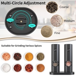 Set electric de rasnite pentru sare si piper, 2 bucati, negru, cu suport, functionare automata, ajustare grosime, 70ml - Img 7