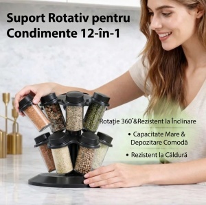 Suport rotativ pentru condimente cu 12 borcane, design tip ciuperca - Img 4