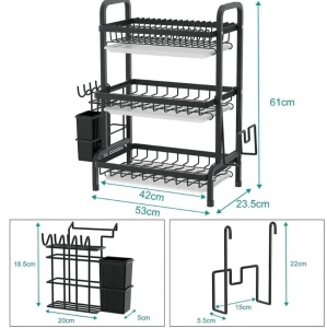 Suport Vase 3 Nivele din Otel Inoxidabil - Organizator Bucatarie 62x24x42cm Negru - Img 4