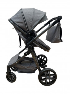 Carucior 2 in 1 T8, Cu landou Reversibil, copertina extensibila, geanta pentru scutece, strangere compacta, plasa de insecte si saltea bambus, gri - Img 2