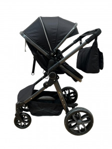 Carucior 2 in 1 T8, Cu landou Reversibil, copertina extensibila, geanta pentru scutece, strangere compacta, plasa de insecte si saltea bambus, negru - Img 5