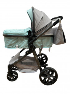 Carucior 2 in 1 T8, Cu landou Reversibil, copertina extensibila, geanta pentru scutece, strangere compacta, plasa de insecte si saltea bambus, turcoaz - Img 2