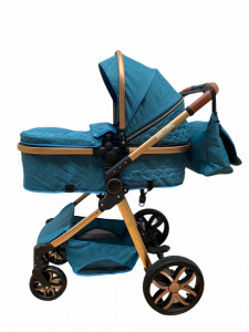 Carucior 3 in 1 Reversibil, cu Suspensii, Geanta Inclusa si Cos Auto, Plabil, T9, Albastru - Img 6