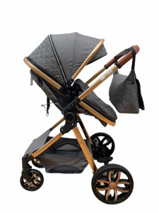 Carucior 3 in 1 Reversibil, cu Suspensii, Geanta Inclusa si Cos Auto, Plabil, T9, Gri - Img 7