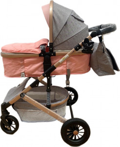 Carucior 3 In 1, T2, Scoica, Landou si Sport, Reversibil Si Cu Suspensii,GRI-ROZ - Img 4