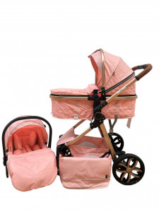 Carucior copii 3 in 1, cu suspensii, reversibil, T9 - roz - Img 3