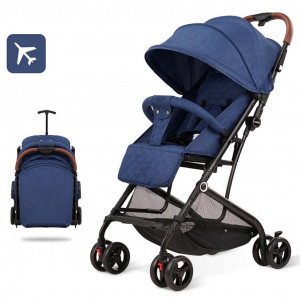 Carucior sport bebelusi, pliere troller, compatibil avion, roti pline, 0-36 luni, albastru