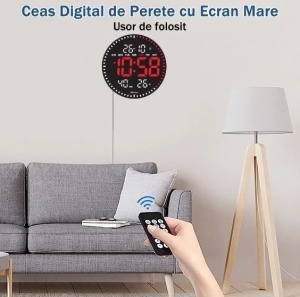Ceas Digital de Perete 28cm cu LED USB – Afișaj pentru Calendar, Temperatură, Umiditate și Cronometru cu Telecomandă - Img 2