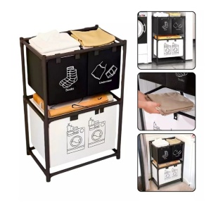 Dulap de Depozitare cu doua straturi Flippy Cos pentru Haine Murdare 97x28x57 cm Negru - Img 5