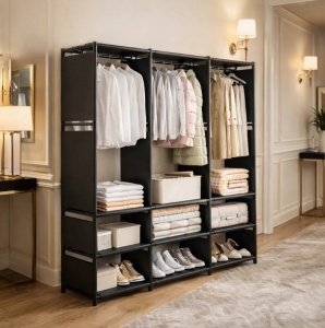 Dulap organizator haine cu rafturi si bara pentru umerase, 170x130x36 cm - Img 5