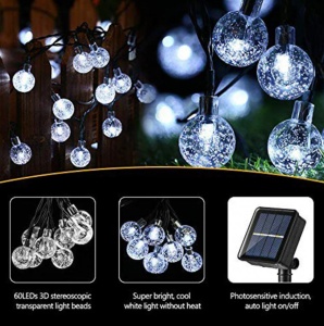 Instalatie solara Globulete Cristal LED, 19,5 metri ,150 led, ALB RECE - Img 3