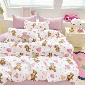 Lenjerie Bumbac Finet Superior, 4 Piese, Pat 1 Persoana, Teddy Hearts – Jo Jo Design – PUF23720