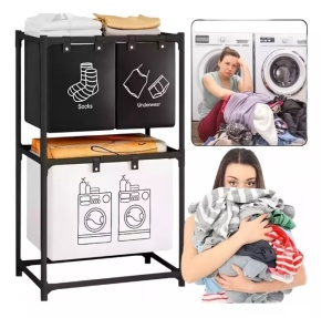 Pachet 2 x Dulap de Depozitare cu doua straturi Flippy Cos pentru Haine Murdare 97x28x57 cm Negru - Img 4