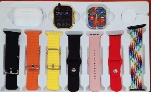 PACHET CEAS SMARTWATCH, ANDROID & IOS, 49MM, 7 CURELE + SET CASTI WIRELESS - Img 6