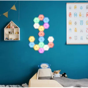 Set 3 lampi decorative de perete HEXAGON cu led color si telecomanda - Img 4