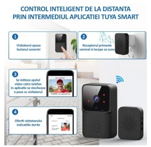 Sonerie wireless cu camera video, vedere nocturna, microfon control prin aplicatie, 19 melodii, autonomie mare, distanta 30-50M - Img 2
