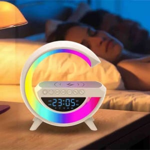 Boxa Bluetooth Multifunctionala 3 in 1, Lampa LED RGB, Boxa Bluetooth, Incarcator Telefon Wireless, Lumina RGB, Alb - Img 5