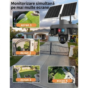 Camera de Supraveghere 4G Solara cu 4 Lentile, 2 Panouri Solare, PTZ 355°, 12MP, AOV, Detectare Uman, Vedere Nocturna Color, IP66, - Img 4