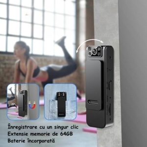 Camera Video Recorder HD 1080P cu Clip Magnetic pentru Conferinte si Sporturi in Aer Liber, Negru - Img 4