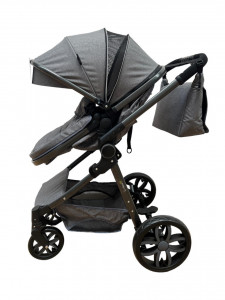 Carucior 2 in 1 T8, Cu landou Reversibil, copertina extensibila, geanta pentru scutece, strangere compacta, plasa de insecte si saltea bambus, gri - Img 3