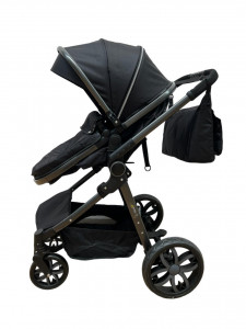 Carucior 2 in 1 T8, Cu landou Reversibil, copertina extensibila, geanta pentru scutece, strangere compacta, plasa de insecte si saltea bambus, negru - Img 6