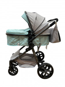 Carucior 2 in 1 T8, Cu landou Reversibil, copertina extensibila, geanta pentru scutece, strangere compacta, plasa de insecte si saltea bambus, turcoaz - Img 3